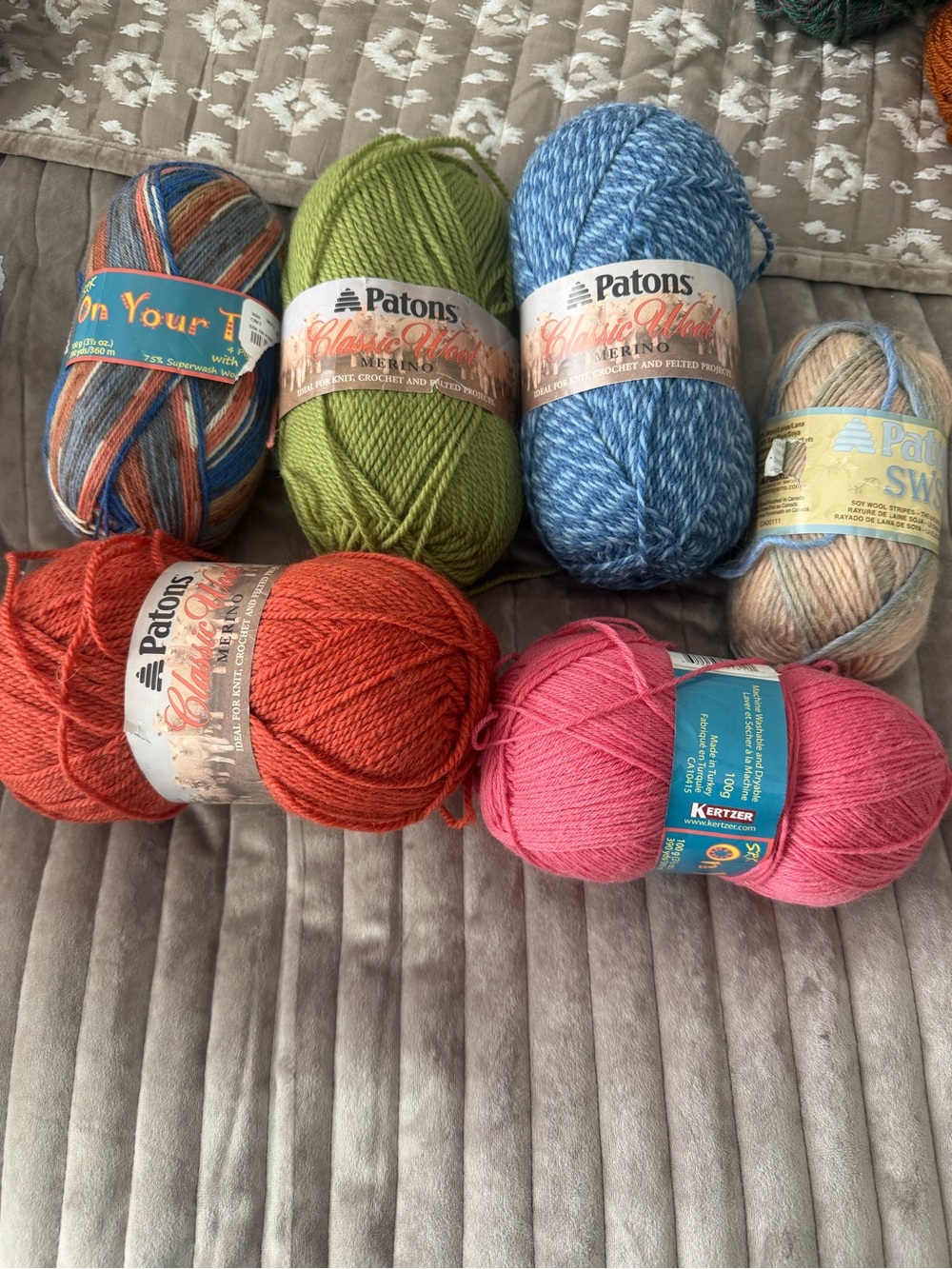 Patons Classic Wool  Yarn Bundle in Blue, Green, Red, Pink
